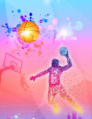 幾何漸變打籃球剪影籃球海報(bào)背景